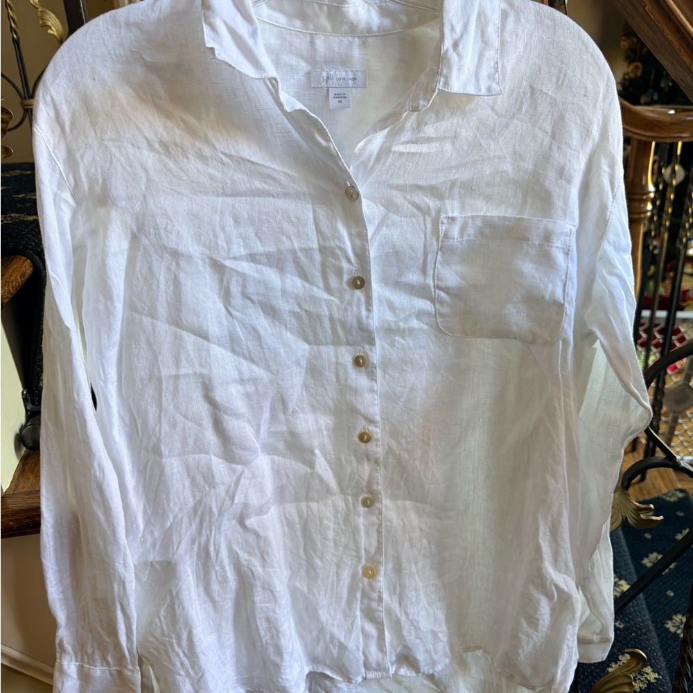 Jjill Love Linen White Button Front Tunic. Long Sleeves. EUC XS 100% Linen - Picture 9 of 9
